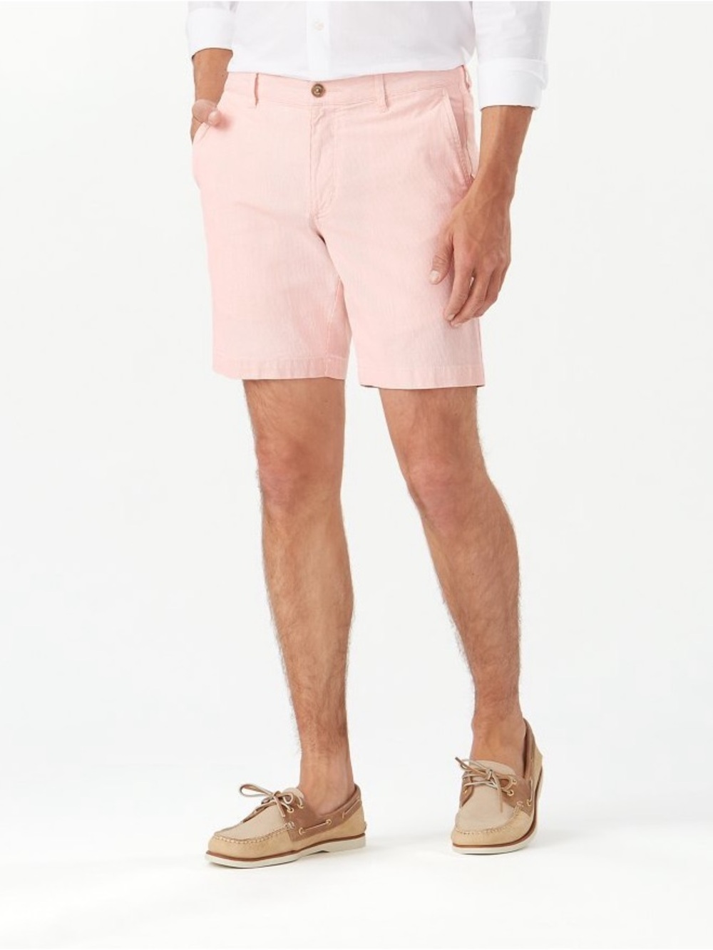 Tommy Bahama Men's Pale Pink Cotton Flat-Front Shorts, size 38. 9.5” inseam